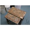 Image 2 : Set of two Middle Eastern tables with assorted woods and mother-of-pearl inlay, larger table 19" H X