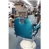 Image 8 : Vintage Koken barber chair with hydraulic lift and metallic green upholstery and metallic gold child