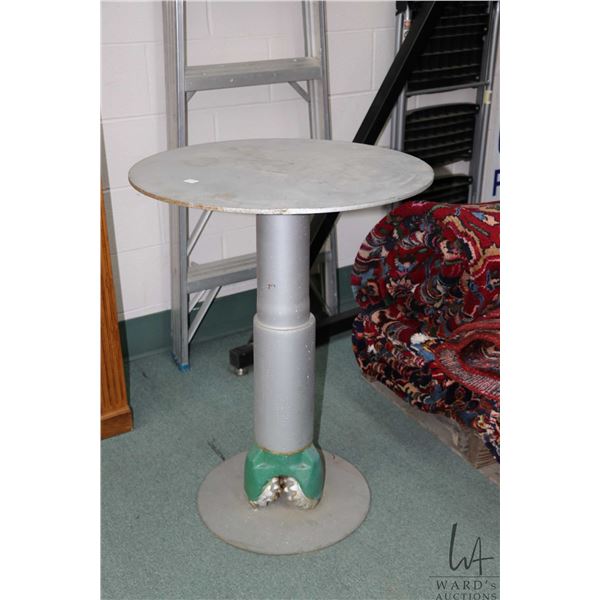 Well drill bit converted to outdoor parlor table 33" H and 24" diameter