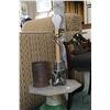 Image 3 : Well drill bit converted to side table 11" in height and a nickel plated drill bit motif 20" lamp an