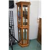 Image 1 : Semi contemporary flat to the wall, illuminated curio cabinet with adjustable glass shelves and mirr