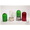 Image 1 : Two vintage industrial lamps with four globes, two green, one blue and one colourless
