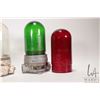 Image 3 : Two vintage industrial lamps with four globes, two green, one blue and one colourless