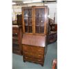Image 1 : Art Deco matched grain walnut three drawer, fall front secretaire with book/ curio display topper, 7