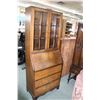 Image 1 : Art Deco matched grain walnut three drawer, fall front secretaire with book/ curio display topper, 7