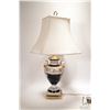 Image 1 : Neoclassical design table lamp with gold accents on brass bass, including shade, 30" in height
