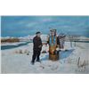 Image 1 : Peca Rajkovic framed acrylic on canvas painting of a meeting, artist signed 48" H X 72" W