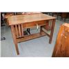 Image 1 : Mission style oak library table/ desk with single drawer, under shelf and book storage on each side,