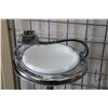 Image 2 : Antique chrome and onyx floor standing ash stand with milk glass ashtray and United States of Americ
