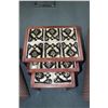 Image 2 : Set of three mid century modern nesting tables with cherry frames and tiled tops, largest 19" H X 21