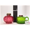 Image 2 : Two antique oil lamp bases including cranberry and a green swirl finger lamp