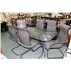 Image 1 : Outdoor patio dining set including glass top table 27 1/2" H X 66" X 38" and six matching metal pati