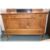 Image 2 : Antique quarter cut oak Canadiana Sideboard with attached decorative carving and beveled mirror. 35"