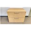 Image 2 : 4 PCS. NATURAL FINISH OFFICE SET - 3 DRAWER DESK, WALL MOUNT CABINET, 2 DRAWER LATERAL FILING