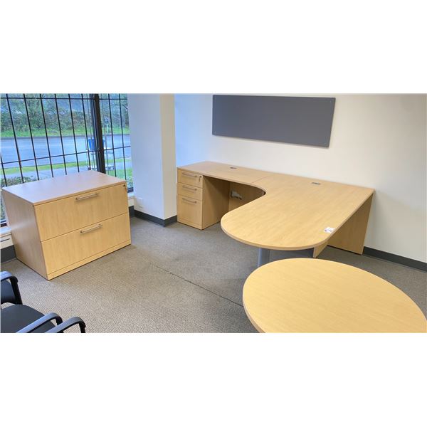 3 PCS. NATURAL FINISH OFFICE SET - 3 DRAWER DESK, 2 DRAWER LATERAL FILING CABINET