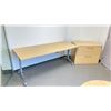 Image 2 : 3 PCS. NATURAL FINISH OFFICE SET - 3 DRAWER DESK, 2 DRAWER LATERAL FILING CABINET