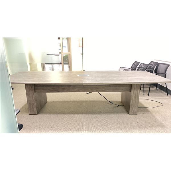 GREY FINISH 10FT X 4FT BOARDROOM TABLE WITH POWER OUTLET AND INTERNET/PHONE JACKS