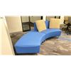 Image 2 : BLUE 2 PCS. CRESCENT SHAPED SOFA WITH 2 BEIGE THROW CUSHIONS
