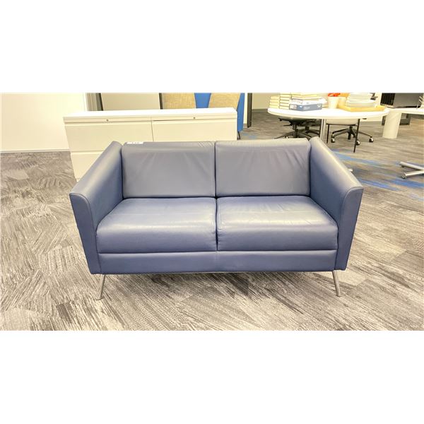 BLUE LEATHER LOVESEAT *LEATHER MATERIAL AT BACK NEEDS REPAIR*