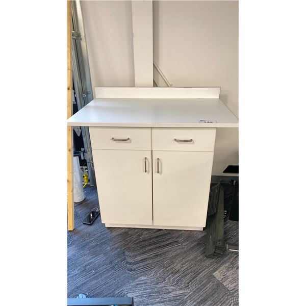 WHITE LAMINATE TOP 2 DRAWER WITH BOTTOM CUPBOARD CABINET
