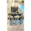 Image 2 : LARGE BLACK BEVERAGE DISPENSER AND 8 TOP PUMP COFFEE CARAFES'
