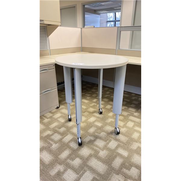 ROUND 2 1/2FT DIAMETER TOP MOBILE ADJUSTABLE HEIGHT OFFICE TABLE