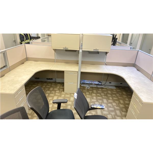 2 DESKS WITH CUBICLE WALLS OFFICE WORK SPACE SYSTEM