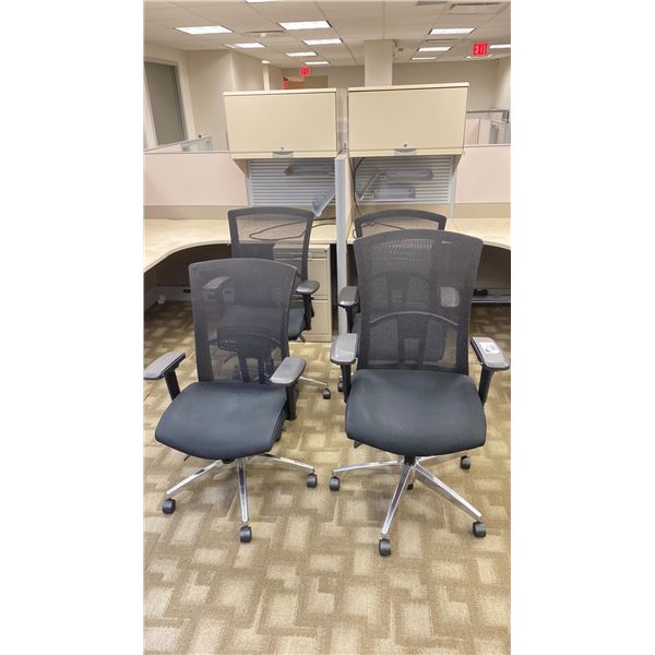 GROUP OF 4 BLACK & CHROME WITH MESH BACK ADJUSTABLE OFFICE CHAIRS