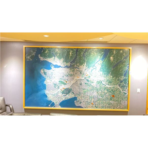 LARGE WOOD FRAMED MAP OF VANCOUVER/LOWER MAINLAND BRITISH COLUMBIA