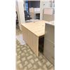 Image 3 : 2 NATURAL FINISH DESK/PRINTER TABLES - EACH MEASURES APPROX. 4FT ACROSS X 2FT WIDE X 2 1/2FT HIGH