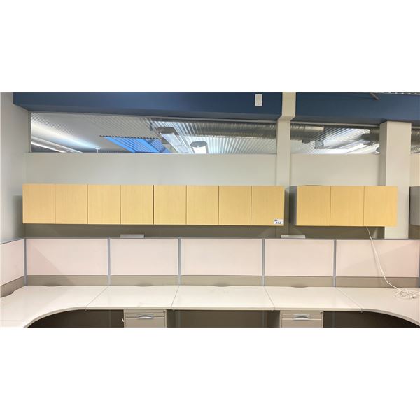 3 NATURAL FINISH WALL MOUNT OFFICE CABINETS APPROX. (2) 53" X 16" X 14" (1) 40" X 16" X 14"