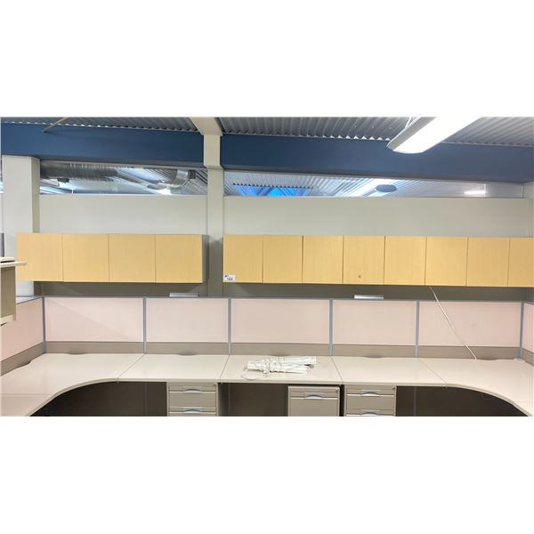 3 NATURAL FINISH WALL MOUNT OFFICE CABINETS APPROX. (2) 53" X 16" X 14" (1) 40" X 16" X 14"