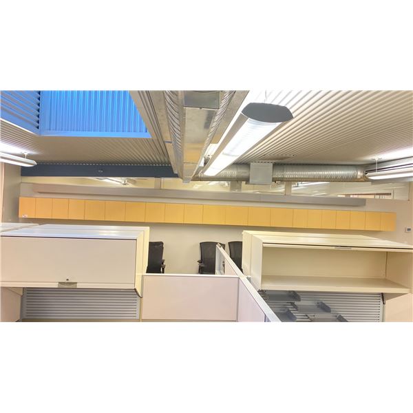 5 NATURAL FINISH WALL MOUNT OFFICE CABINETS APPROX. (1) 96" X 16" X 14" (2) 78" X 16" X 14"