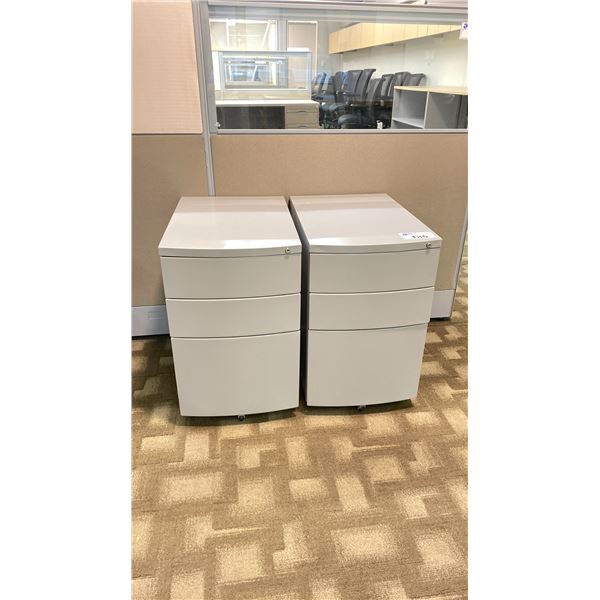 2 SMALL GREY MOBILE 3 DRAWER FILING CABINETS