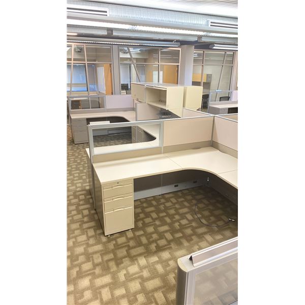 6 DESKS DOUBLE SIDED WITH CUBICLE WALLS OFFICE WORK STATION SYSTEM