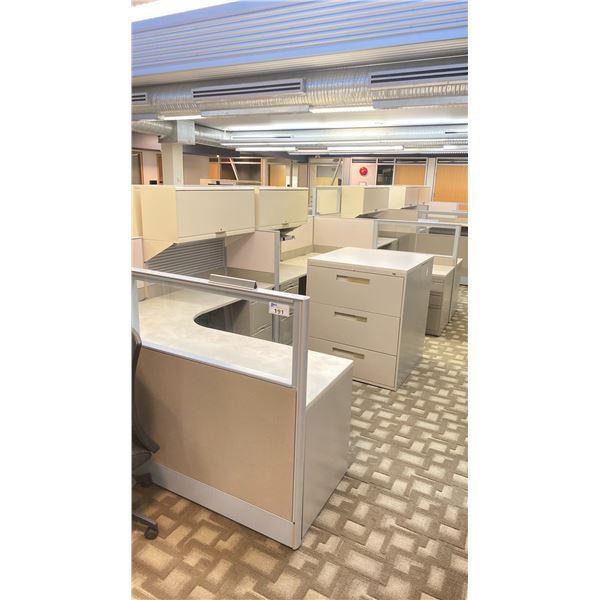 6 DESKS DOUBLE SIDED WITH CUBICLE WALLS OFFICE WORK STATION SYSTEM
