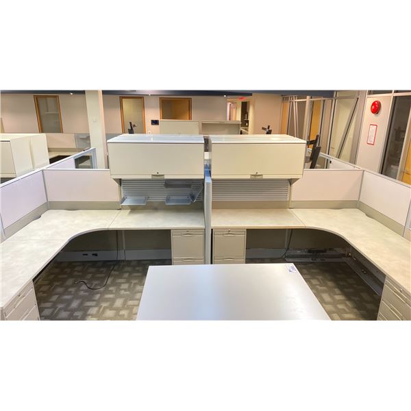 4 DESKS DOUBLE SIDED WITH CUBICLE WALLS OFFICE WORK STATION SYSTEM