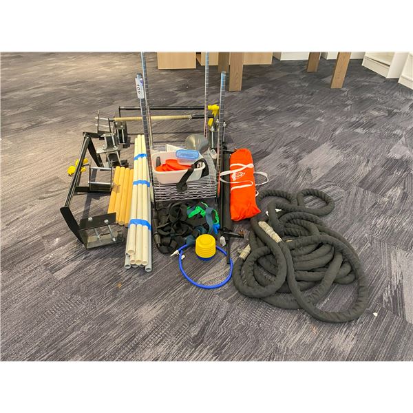 LARGE GROUP OF ASSORTED WORKOUT ROOM EQUIPMENT