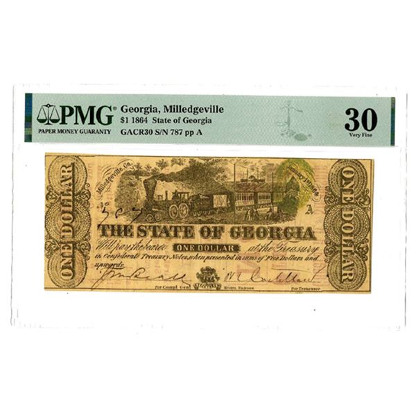GA. State of Georgia, 1864, Issued Banknote With Early Steamship Ad on Back