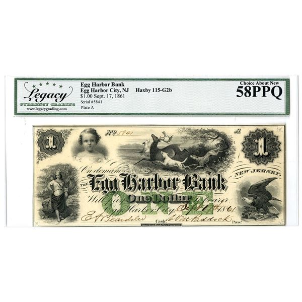 NJ. Egg Harbor Bank, September 17, 1861, Issued Obsolete Banknote.
