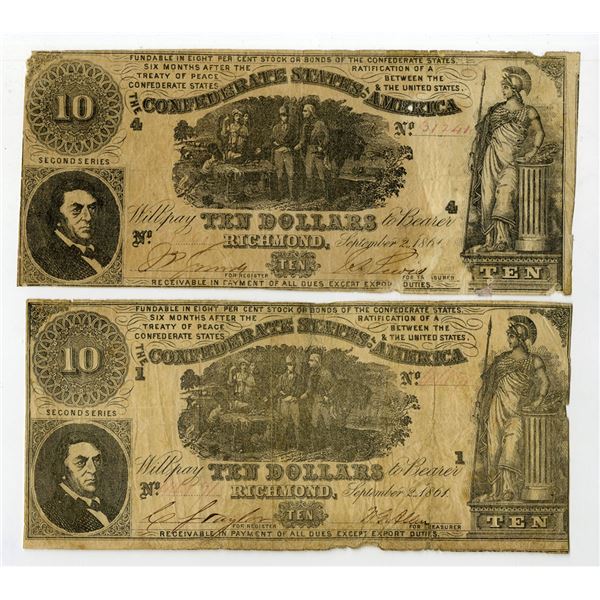 VA. C.S.A., $10, September 2, 1861, T-30, Issued Banknote Pair.
