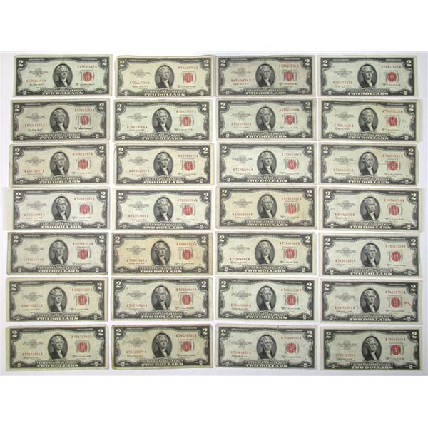 U.S. Note - Legal Tender, $2 Series 1953A, 1953B and 1953C, Issued Group of 28 Banknotes.