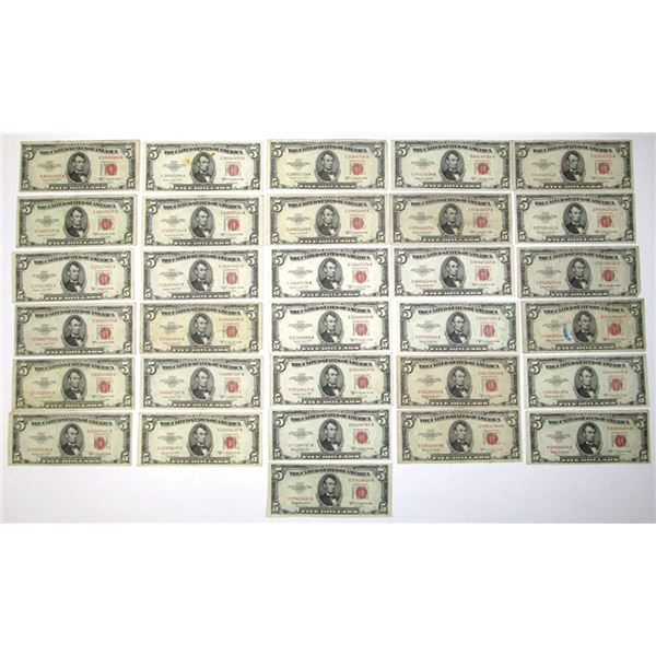 U.S. Note - Legal Tender, $5, Series of 1953B and 1953C, Issued Group of 31 Banknotes.