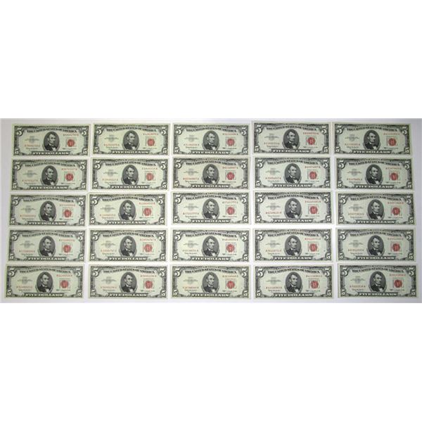 U.S. Note - Legal Tender, $5 Series of 1963, Fr.# 1536, Issued Group of 25 Banknotes.
