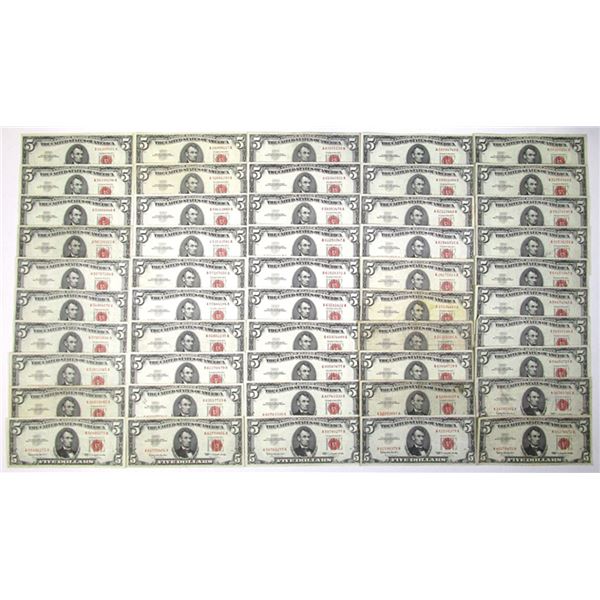 U.S. Note - Legal Tender, $5 Series of 1963, Fr.# 1536, Issued Group of 50 Banknotes.