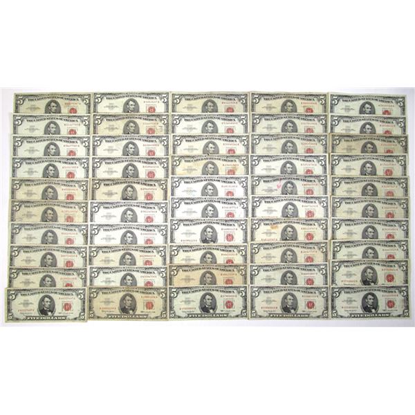 U.S. Note - Legal Tender, $5 Series of 1963, Fr.# 1536, Issued Group of 50 Banknotes.