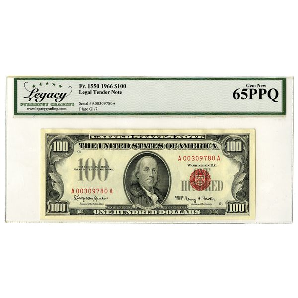 D.C.,  Legal Tender Notes, $100, Fr.1550, Series of 1966, Issued Banknote.