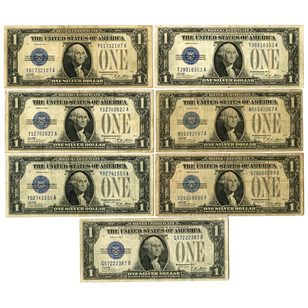 U.S. Silver Certificate, $1, Series of 1928A, Fr.# 1601, Issued Group of 7 Banknotes.
