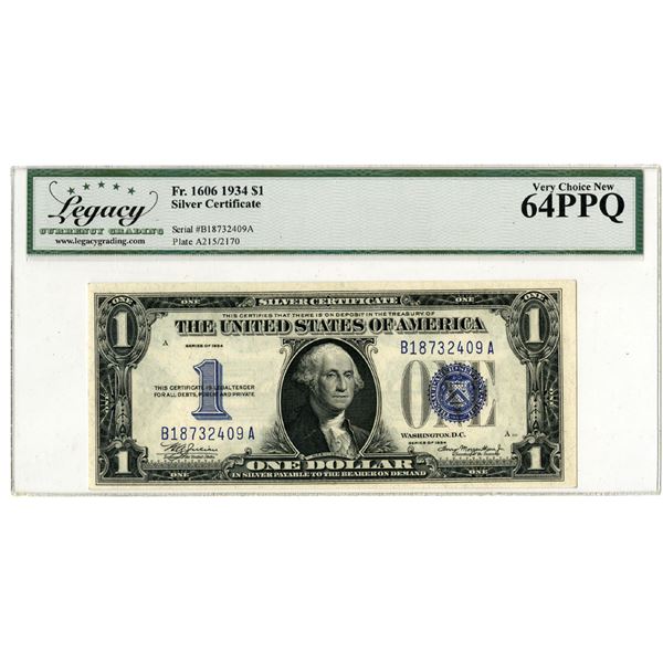 D.C., Silver Certificate, $1, Fr.1606, Series of 1934, Issued Banknote.