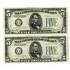 Image 1 : U.S. Federal Reserve Notes, $5, Series of 1934D, Fr.# 1960G, Sequential Issued Banknote Pair.